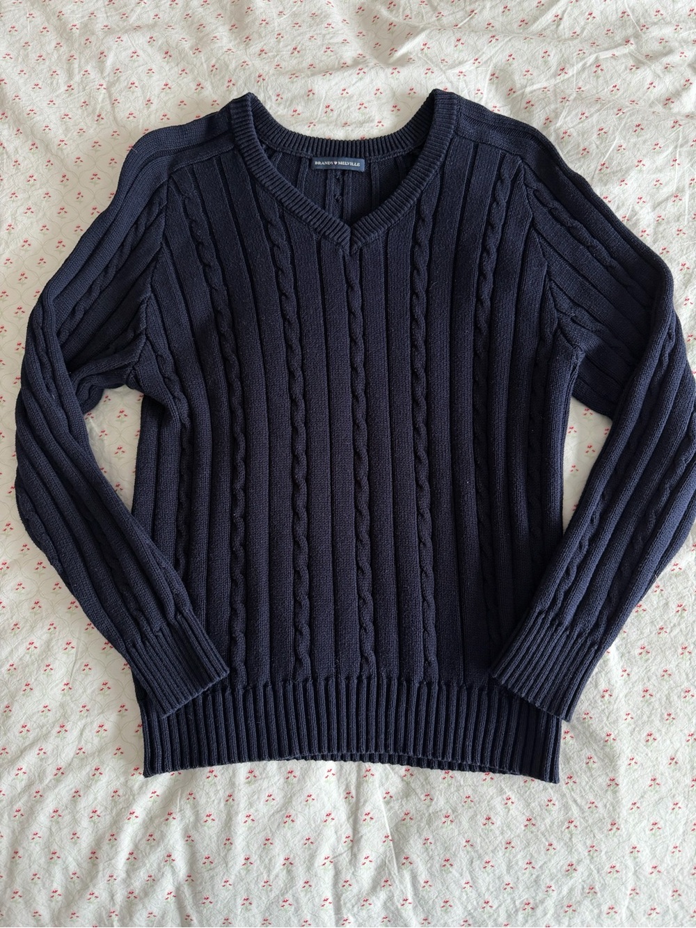 Brandy Melville Navy Cable-Knit V-Neck Sweater